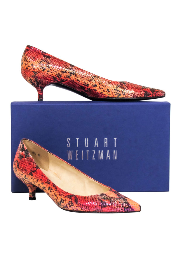 Current Boutique-Stuart Weitzman - Orange & Pink Snakeskin Print Kitten Heels Sz 8.5