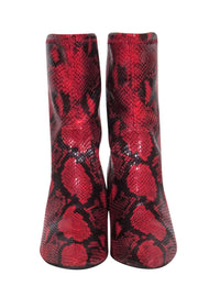 Current Boutique-Stuart Weitzman - Red & Black Snakeskin Print Heeled Short Boots Sz 8