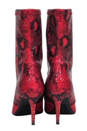 Current Boutique-Stuart Weitzman - Red & Black Snakeskin Print Heeled Short Boots Sz 8