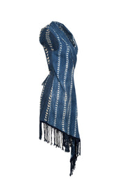 Current Boutique-Studio 189 - Blue & White Sleeveless Wrap w/ Fringe on Hem Dress Sz S