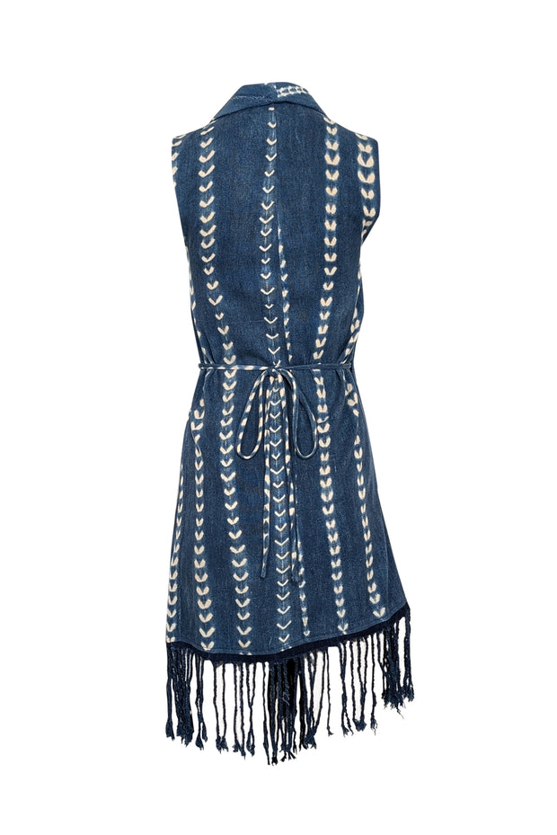 Current Boutique-Studio 189 - Blue & White Sleeveless Wrap w/ Fringe on Hem Dress Sz S