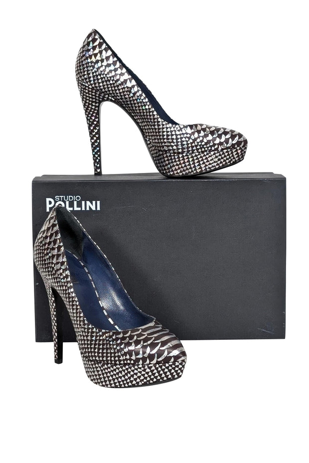 Current Boutique-Studio Pollini - Silver & Brown Print Pumps Sz 7.5