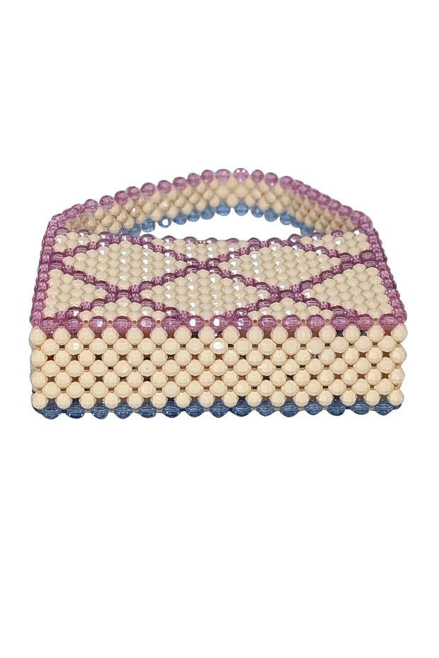 Current Boutique-Susan Alexandra - Ivory, Blue, & Lavender Beaded Mini Bag