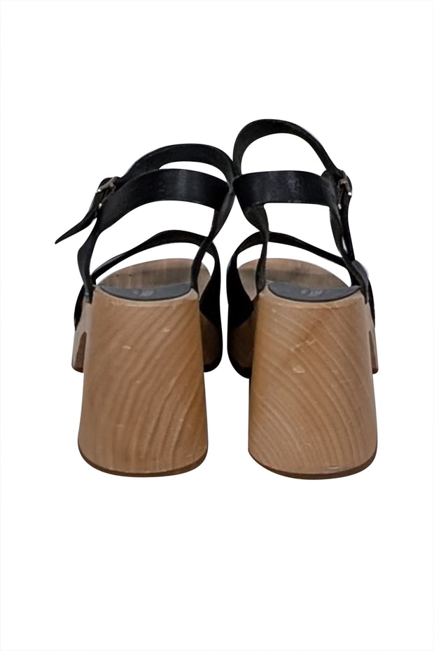 Current Boutique-Swedish Hasbeens - Black Leather Wooden Clog Strappy Sandals Sz 6