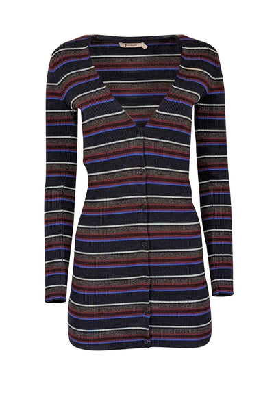 Current Boutique-T by Alexander Wang - Navy, Grey, Maroon, & Mint Striped Long Sleeve Cardigan Sz XS