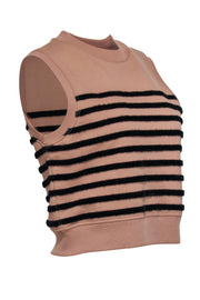 Current Boutique-T by Alexander Wang - Tan Sleeveless Top w/ Black Faux Fur Stripes Sz S