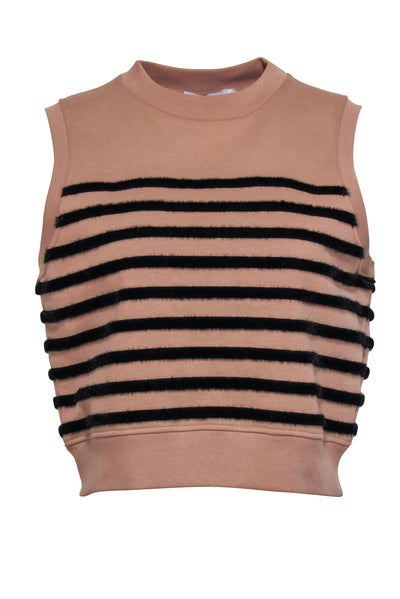 Current Boutique-T by Alexander Wang - Tan Sleeveless Top w/ Black Faux Fur Stripes Sz S