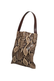 Current Boutique-TL-180 - Beige & Brown Python Embossed Leather Shoulder Bag