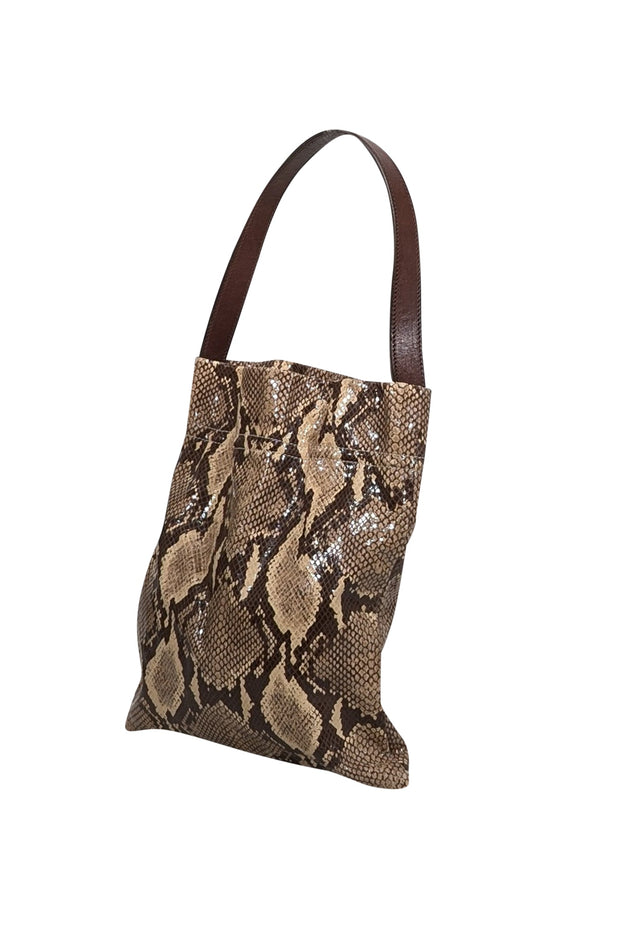 Current Boutique-TL-180 - Beige & Brown Python Embossed Leather Shoulder Bag