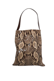 Current Boutique-TL-180 - Beige & Brown Python Embossed Leather Shoulder Bag