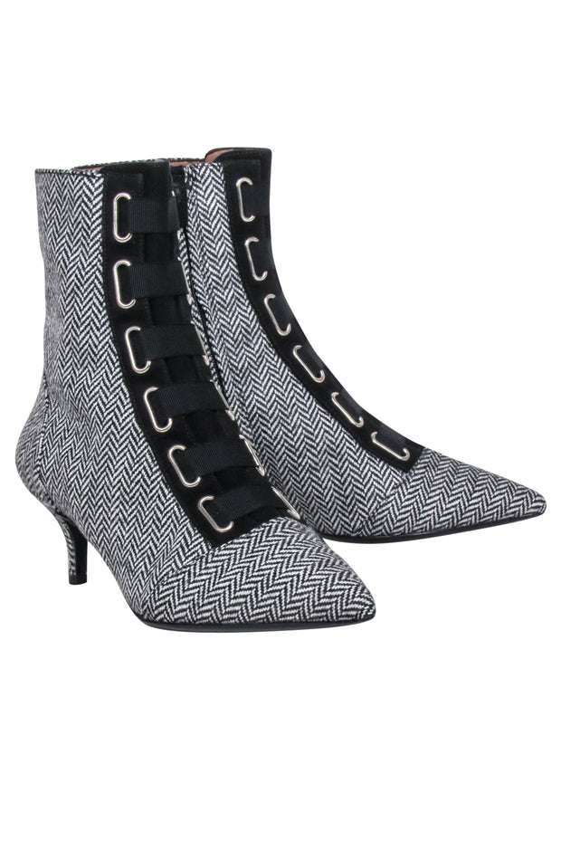 Current Boutique-Tabitha Simmons - Black & White Herringbone "Quin" Ankle Boots Sz 6.5