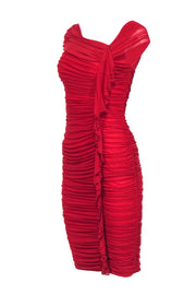 Current Boutique-Tadashi - Red Ruched Mesh Dress Sz S