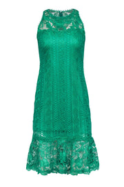 Current Boutique-Tadashi Shoji - Green Floral Eyelet Lace Flounce Hem Dress Sz 6P