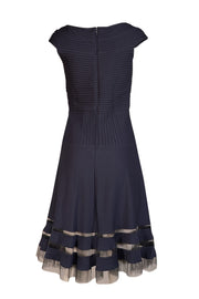 Current Boutique-Tadashi Shoji - Navy Pintucked V-Neckine Dress Sz M