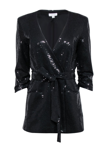 Current Boutique-Tahari - Black Sparkle Belted Blazer Sz M