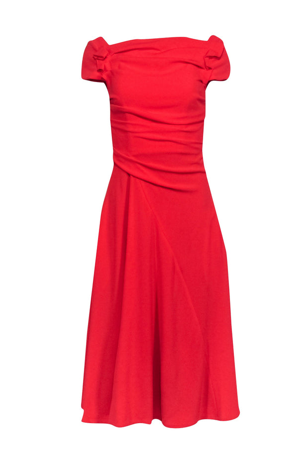 Current Boutique-Talbot Runhof - Red Cap Sleeve Ruched Dress Sz 6