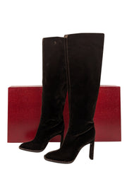 Current Boutique-Tamara Mellon - Brown Velvet Tall Heeled Boots Sz 7.5