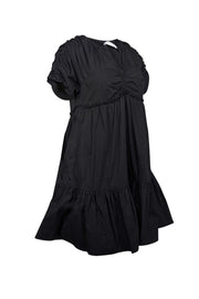 Current Boutique-Tanya Taylor - Black Cotton Blend Babydoll Dress w/ Ruffled Trim Sz S