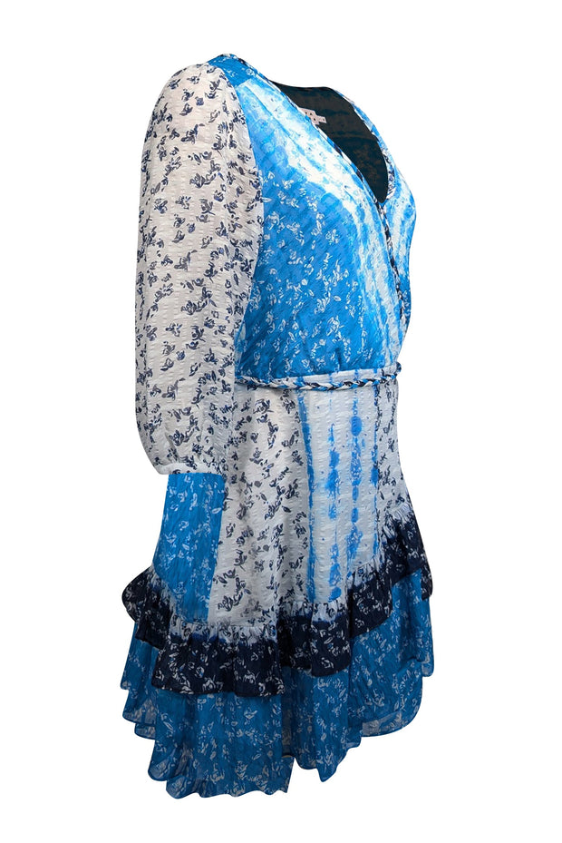 Current Boutique-Tanya Taylor - Blue, White, & Navy Tie Dye Floral Print Silk Blend Dress Sz 8