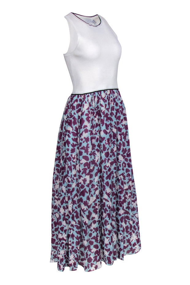 Current Boutique-Tanya Taylor - Ivory Sleeveless Knit Bodice w/ Purple Printed Bottom Dress Sz M