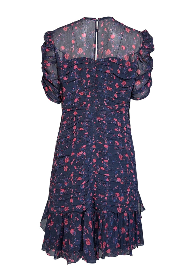 Current Boutique-Tanya Taylor - Navy & Pink Floral Ruched Dress Sz 14