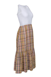 Current Boutique-Tanya Taylor - Yellow Madras Plaid Print Dress w/ White Knit Bodice Sz XS