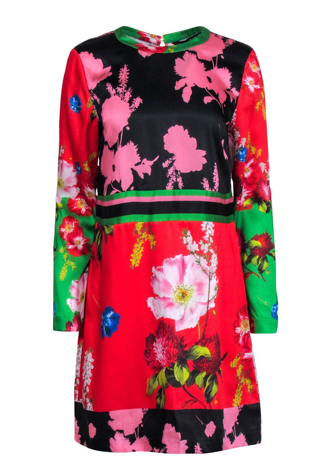 Current Boutique-Ted Baker - Black & Multicolor Floral Long Sleeve Shift Dress Sz 6