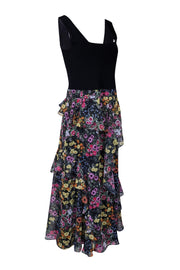 Current Boutique-Ted Baker - Black & Multicolor Floral Ruffle Maxi Dress Sz 4