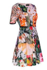 Current Boutique-Ted Baker - Black, Peach, & Multi Color Floral Short Sleeve Dress Sz 4