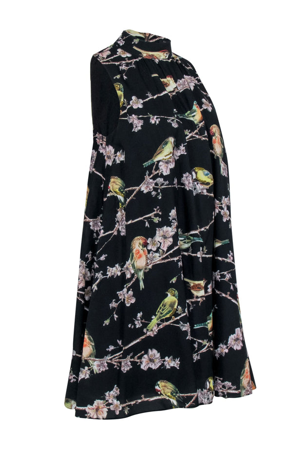 Current Boutique-Ted Baker - Black w/ Bird & Floral Print Detail Dress Sz 4