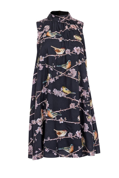 Current Boutique-Ted Baker - Black w/ Bird & Floral Print Sleeveless Mock Neck Dress Sz 8