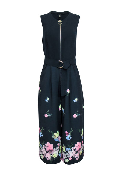 Current Boutique-Ted Baker - Black w/ Multi Color Floral Sleeveless Jumpsuit Sz 10