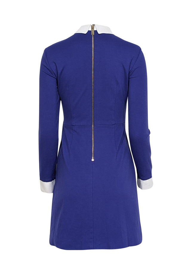 Current Boutique-Ted Baker - Blue w/ Embellished White Collar Long Sleeve Mini Dress Sz 4