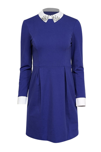 Current Boutique-Ted Baker - Blue w/ Embellished White Collar Long Sleeve Mini Dress Sz 4