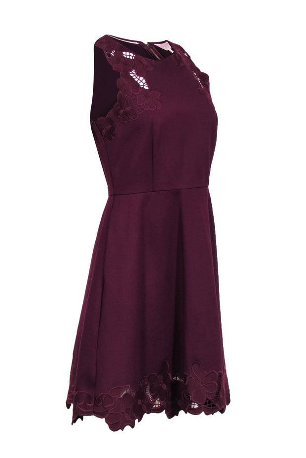 Current Boutique-Ted Baker - Burgundy Sleeveless Cocktail Dress w/ Floral Embroidery Detail Sz 8