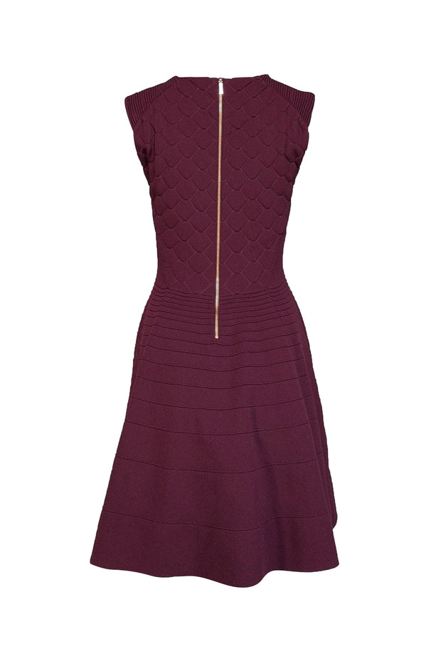 Current Boutique-Ted Baker - Burgundy Textured Knit Fit & Flare Dress Sz 8