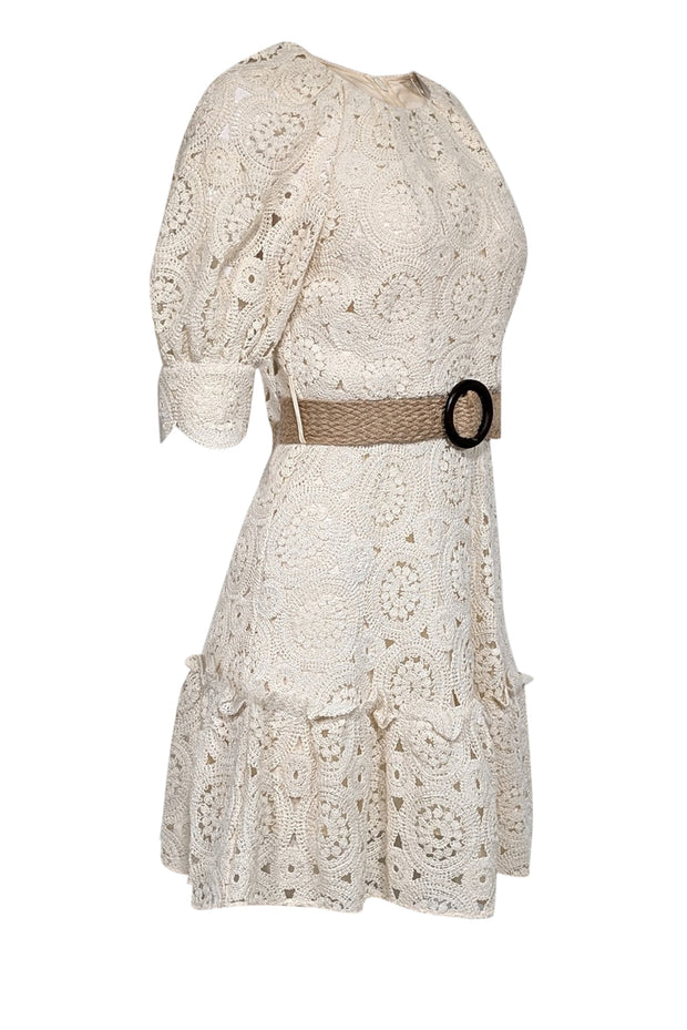 Current Boutique-Ted Baker - Cream Crochet Lace Belted Dress Sz 6