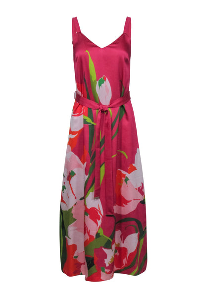 Current Boutique-Ted Baker - Hot Pink Midi Dress w/ Multi-Color Floral Print Sz 0