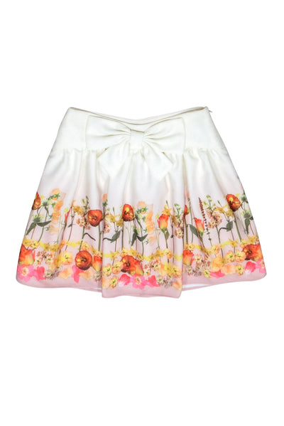 Current Boutique-Ted Baker - Ivory & Floral Print Mini Skirt w/ Bow Sz 4