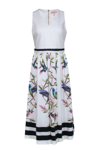 Current Boutique-Ted Baker - Ivory w/ Multicolor Bird Print Sleeveless Dress Sz 8