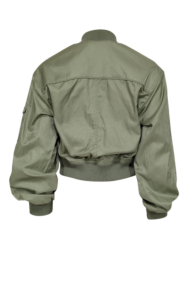 Current Boutique-Ted Baker - Khaki Green Shimmer Cropped Bomber Jacket Sz 4