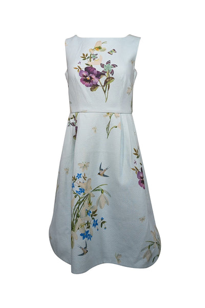 Current Boutique-Ted Baker - Light Blue Floral Print Sleeveless Dress Sz 4