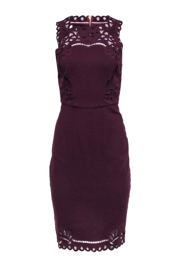 Current Boutique-Ted Baker - Maroon Sleeveless Lace Trim Dress Sz 6