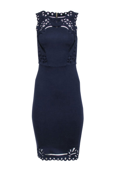 Current Boutique-Ted Baker - Navy Embroidered Trim Sheath Dress Sz 2