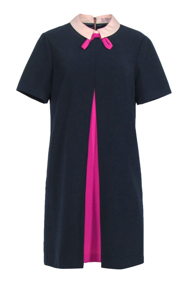 Current Boutique-Ted Baker - Navy Pleated Front Collar Dress Sz 10