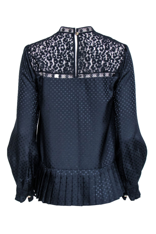 Current Boutique-Ted Baker - Navy Polka Dot Print w/ Lace Trim Detail Sz 4