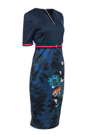 Current Boutique-Ted Baker - Navy Sheath "Houdini" Dress w/ Floral & Leopard Design Sz 6