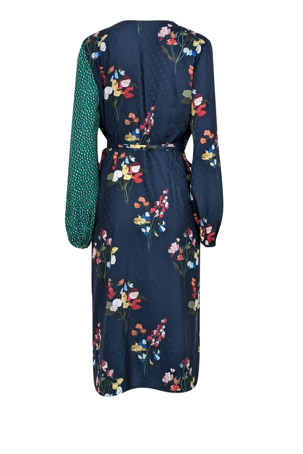 Current Boutique-Ted Baker - Navy w/ Multi Color Floral & Green & Red Spotted Detail Wrap Dress Sz 6