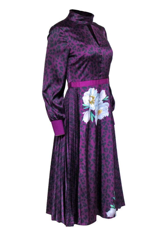 Current Boutique-Ted Baker - Purple & Black Leopard Print Floral Dress Sz 4