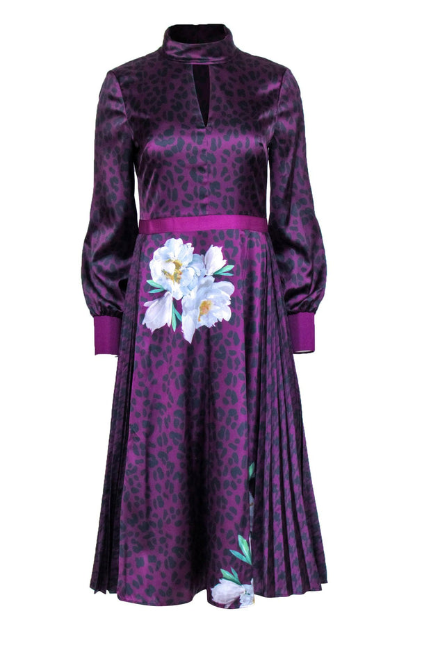 Current Boutique-Ted Baker - Purple & Black Leopard Print Floral Dress Sz 4